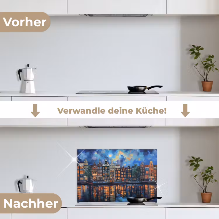 Grachten Amsterdam - Huizen - Stad - Kleurrijk keuken achterwand spatscherm klein -voor_na_DE