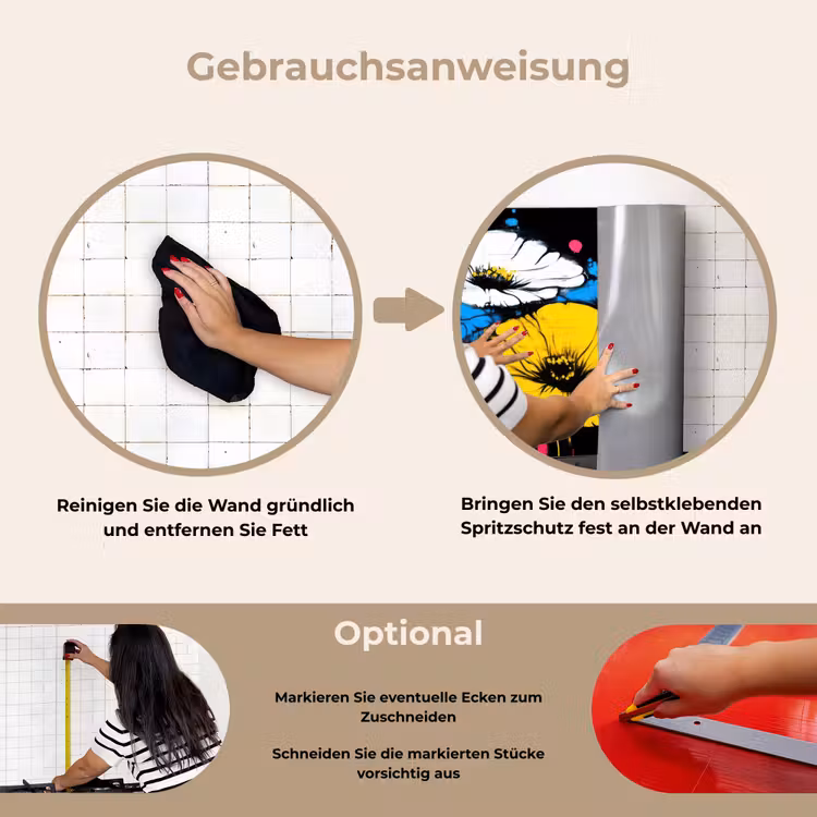 Graffiti - Bloemen - Kleur keuken achterwand spatscherm klein -gebruiksaanwijzing_DE