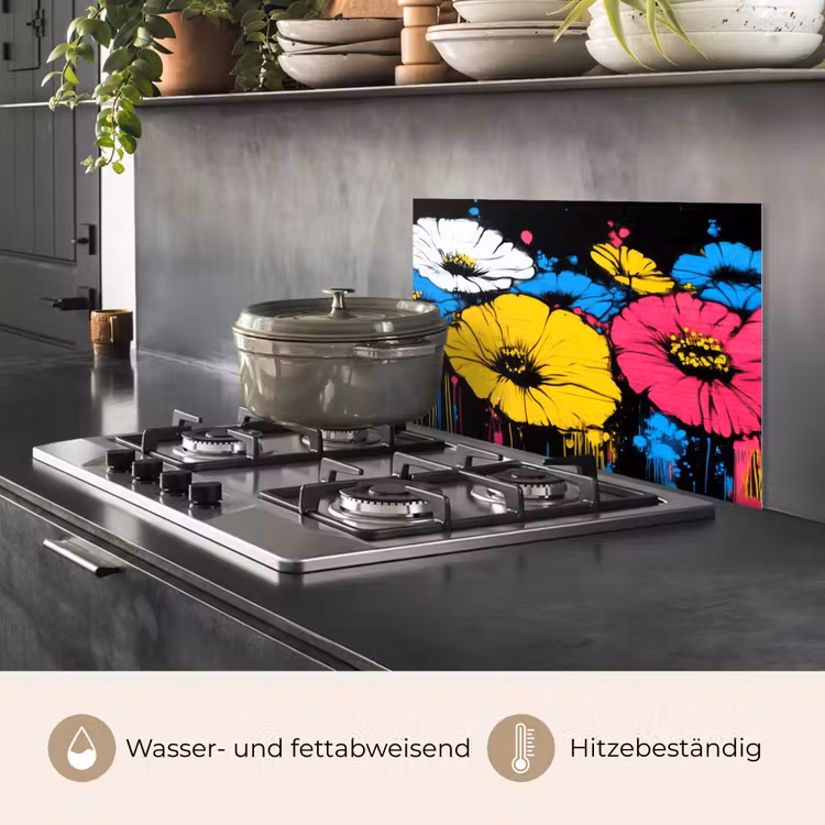 Graffiti - Bloemen - Kleur keuken achterwand spatscherm klein -usp_DE