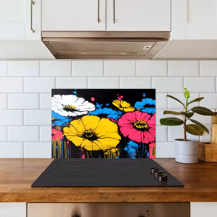 Graffiti - Bloemen - Kleur keuken achterwand spatscherm klein -sfeer2