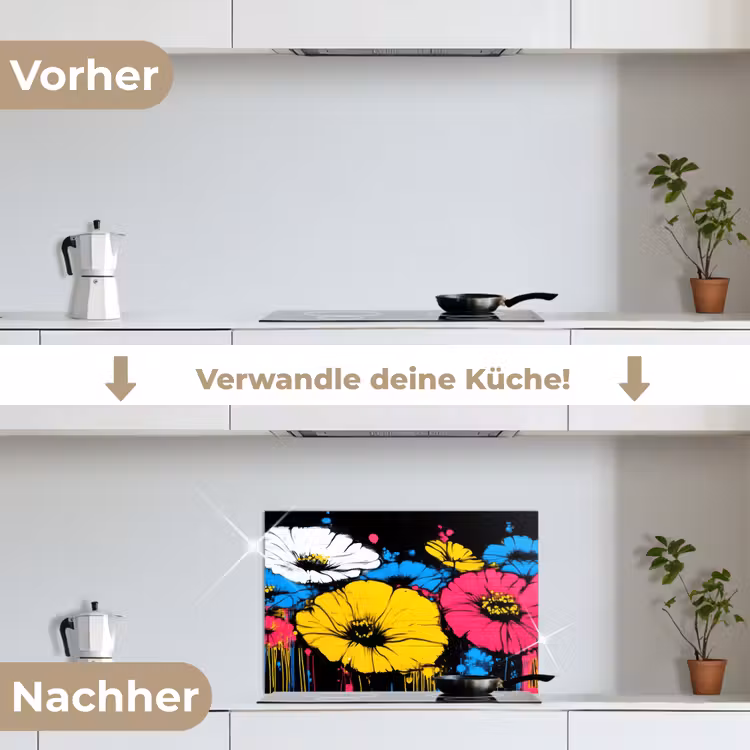 Graffiti - Bloemen - Kleur keuken achterwand spatscherm klein -voor_na_DE