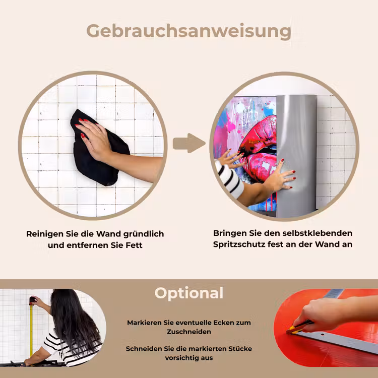 Graffiti - Lippen - Felroze - Geschilderd keuken achterwand spatscherm klein -gebruiksaanwijzing_DE