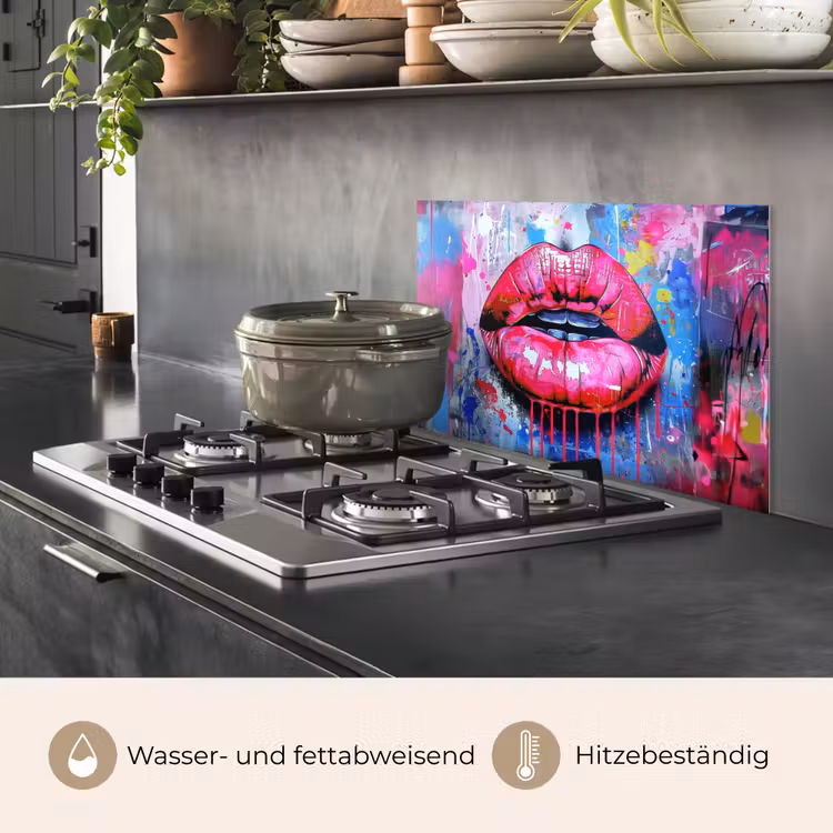 Graffiti - Lippen - Felroze - Geschilderd keuken achterwand spatscherm klein -usp_DE