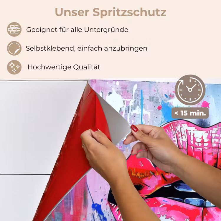 Graffiti - Lippen - Felroze - Geschilderd keuken achterwand spatscherm klein -spatscherm_DE
