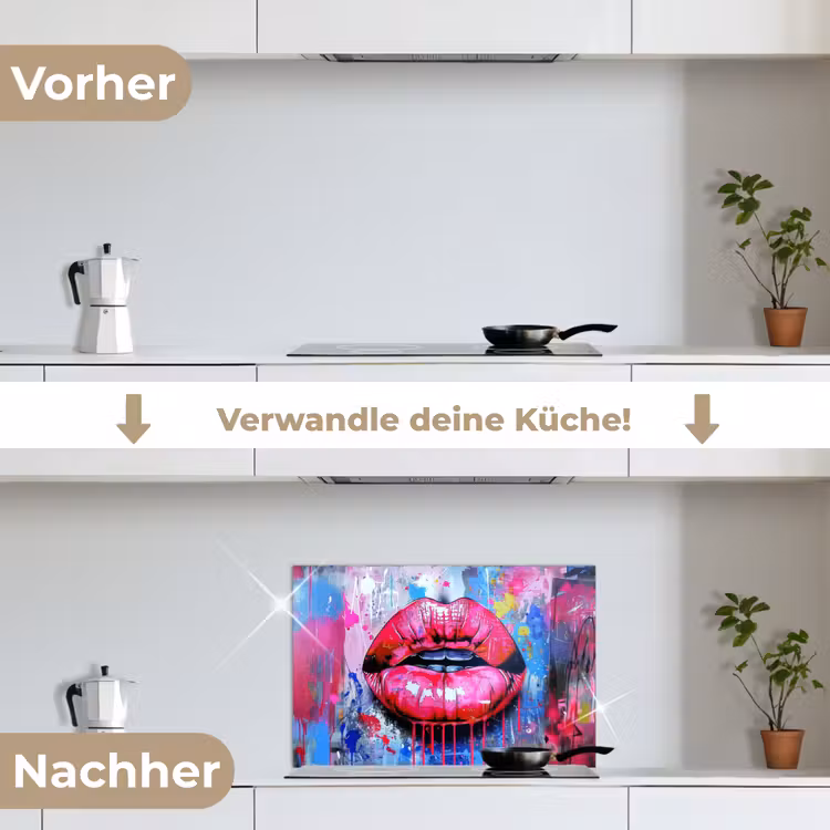 Graffiti - Lippen - Felroze - Geschilderd keuken achterwand spatscherm klein -voor_na_DE