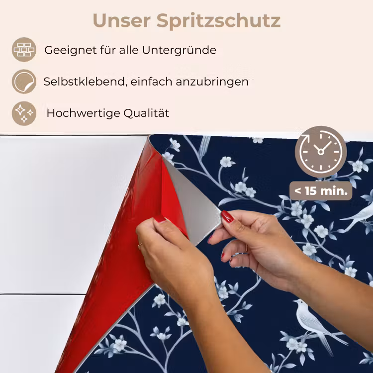 Grafisch - Bloesemtak - Blauw keuken achterwand spatscherm klein 900 -spatscherm_DE
