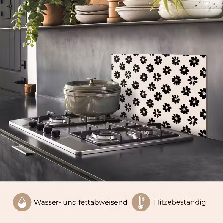 Grafisch - Madeliefjes - Zwart - Beige keuken achterwand spatscherm klein 900 -usp_DE