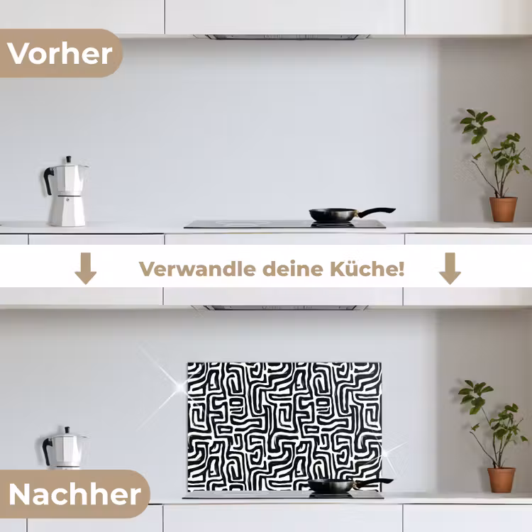 Grafisch - Lijnen - Zwart - Wit keuken achterwand spatscherm klein 900 -voor_na_DE