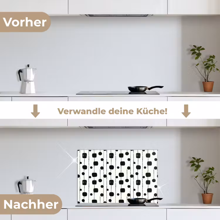 Grafisch - Modern - Zwart keuken achterwand spatscherm klein 900 -voor_na_DE