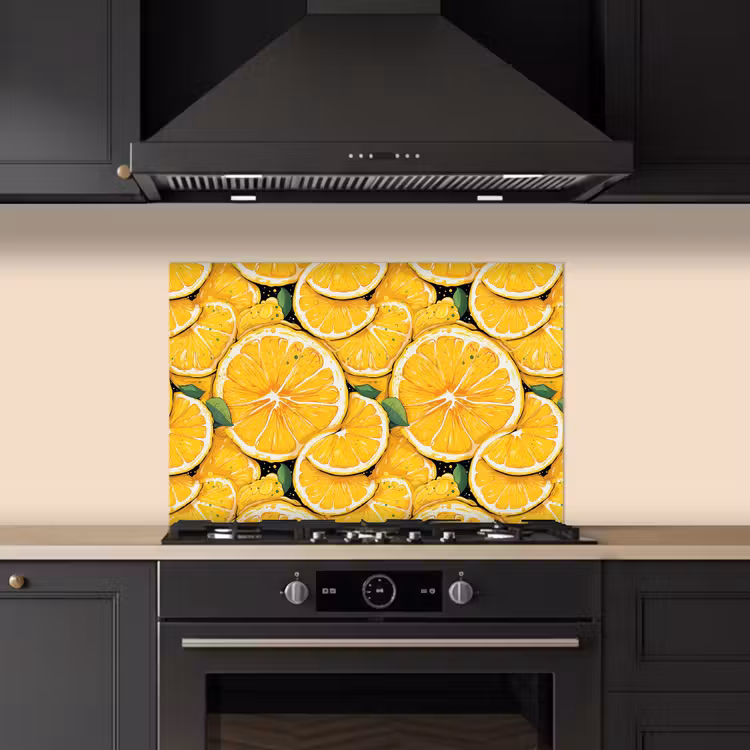 Grafisch - Citroenschijven - Blaadjes keuken achterwand spatscherm klein 900 -sfeer1