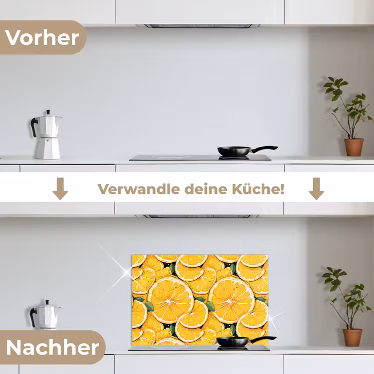 Grafisch - Citroenschijven - Blaadjes keuken achterwand spatscherm klein 900 -voor_na_DE