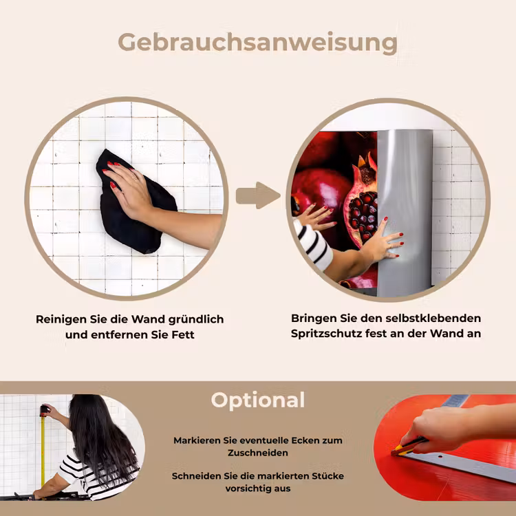 Granaatappel - Rood - Fruit keuken achterwand spatscherm klein -gebruiksaanwijzing_DE