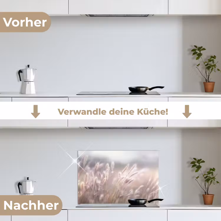 Graspluimen - Wind - Beige - Mistig keuken achterwand spatscherm klein -voor_na_DE