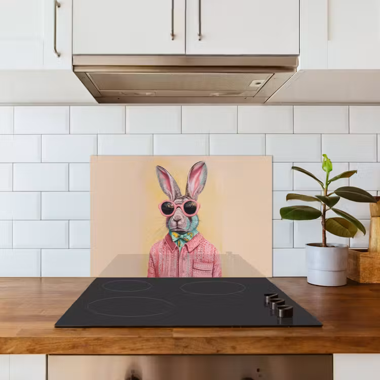 Grijs - Konijn - Blouse - Strik keuken achterwand spatscherm klein -sfeer2