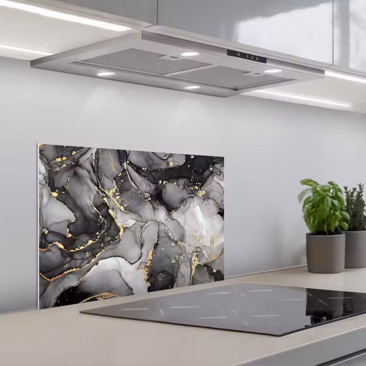 Grijs - Luxe - Goud - Marmer keuken achterwand spatscherm klein -3d_schuin