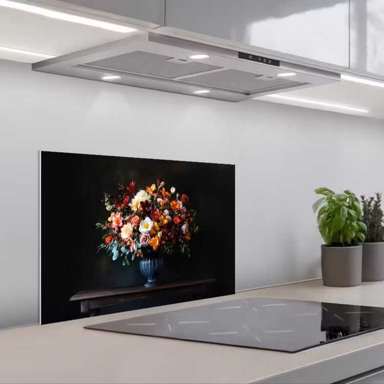 Groot - Bloemen - Vaas - Boeket keuken achterwand spatscherm klein -3d_schuin
