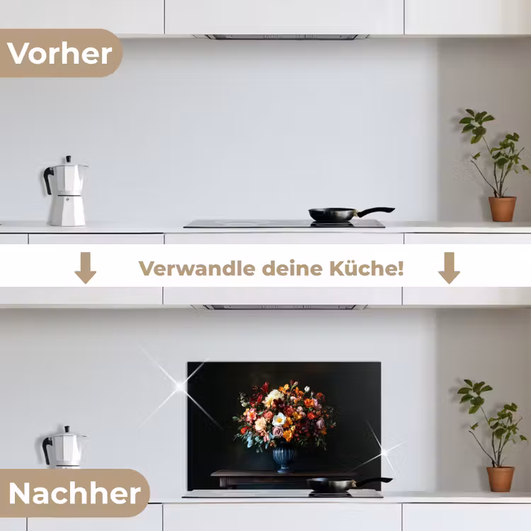 Groot - Bloemen - Vaas - Boeket keuken achterwand spatscherm klein -voor_na_DE
