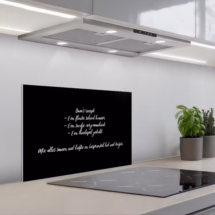 Oma's recept - Koken - Quotes - Spreuken - Oma keuken achterwand spatscherm klein -3d_schuin