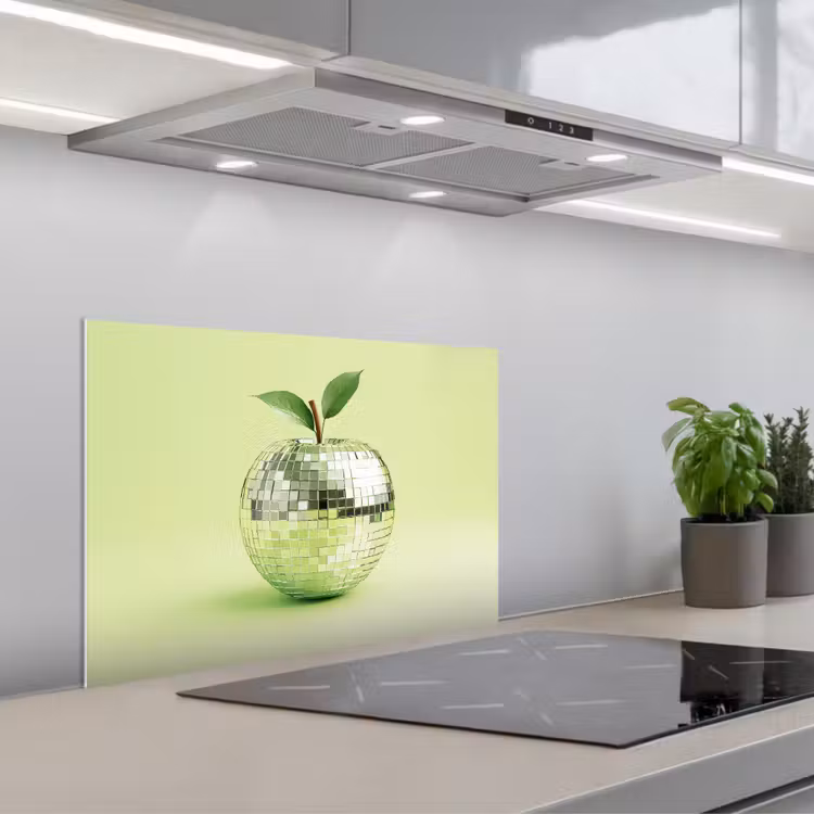 Groen - Disco - Decoratie - Appel keuken achterwand spatscherm klein -3d_schuin
