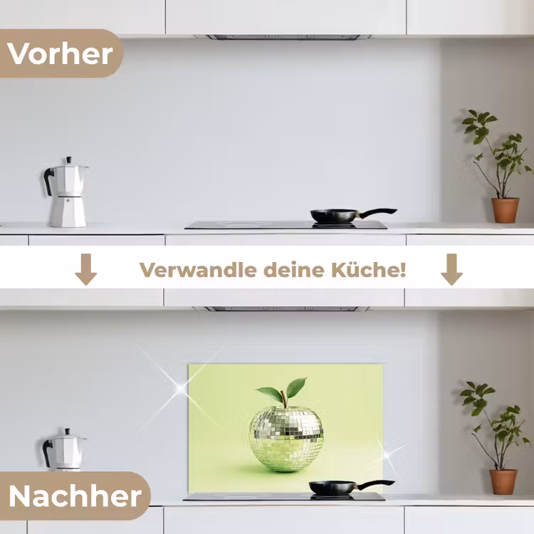 Groen - Disco - Decoratie - Appel keuken achterwand spatscherm klein -voor_na_DE