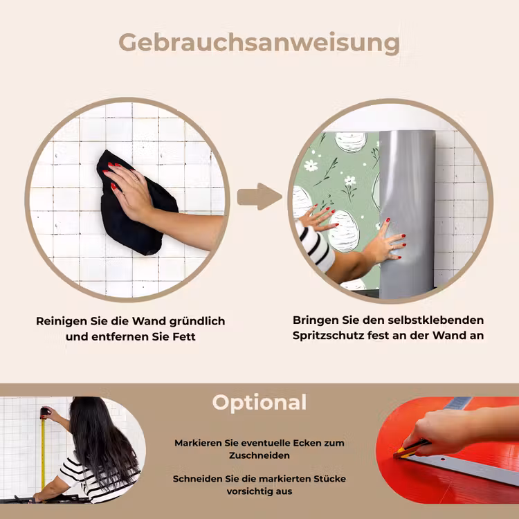 Groen - Eieren - Patroon keuken achterwand spatscherm klein -gebruiksaanwijzing_DE