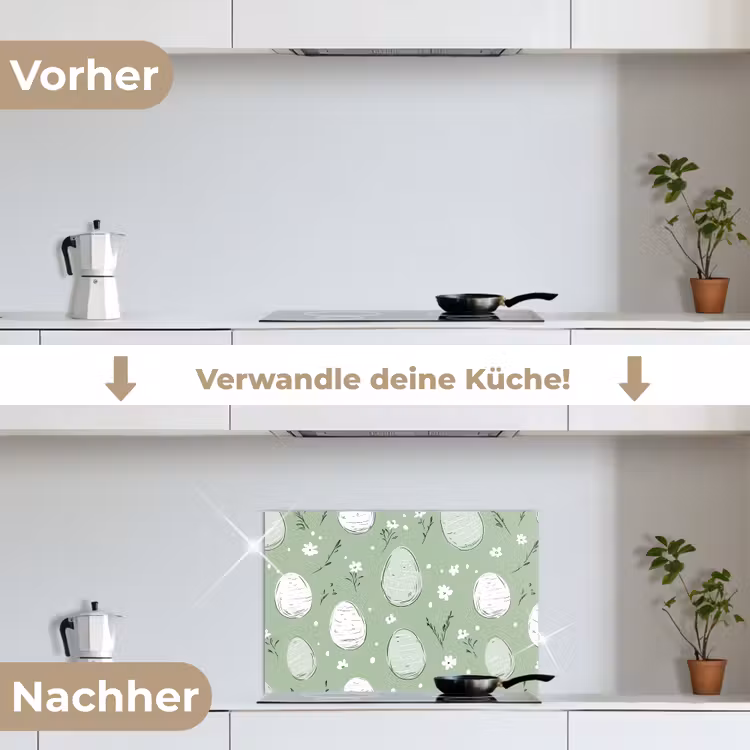 Groen - Eieren - Patroon keuken achterwand spatscherm klein -voor_na_DE
