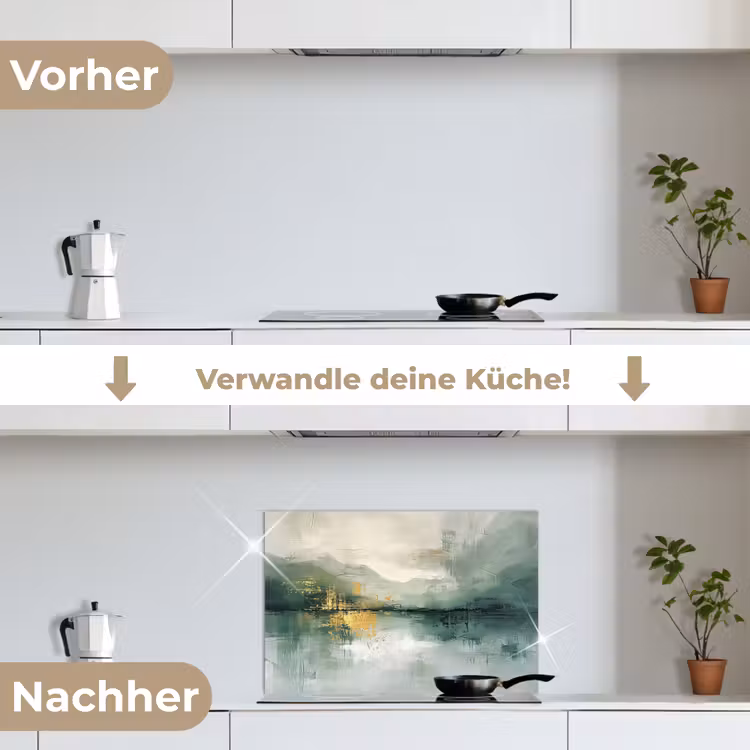 Groen - Modern - Abstract - Goud keuken achterwand spatscherm klein -voor_na_DE