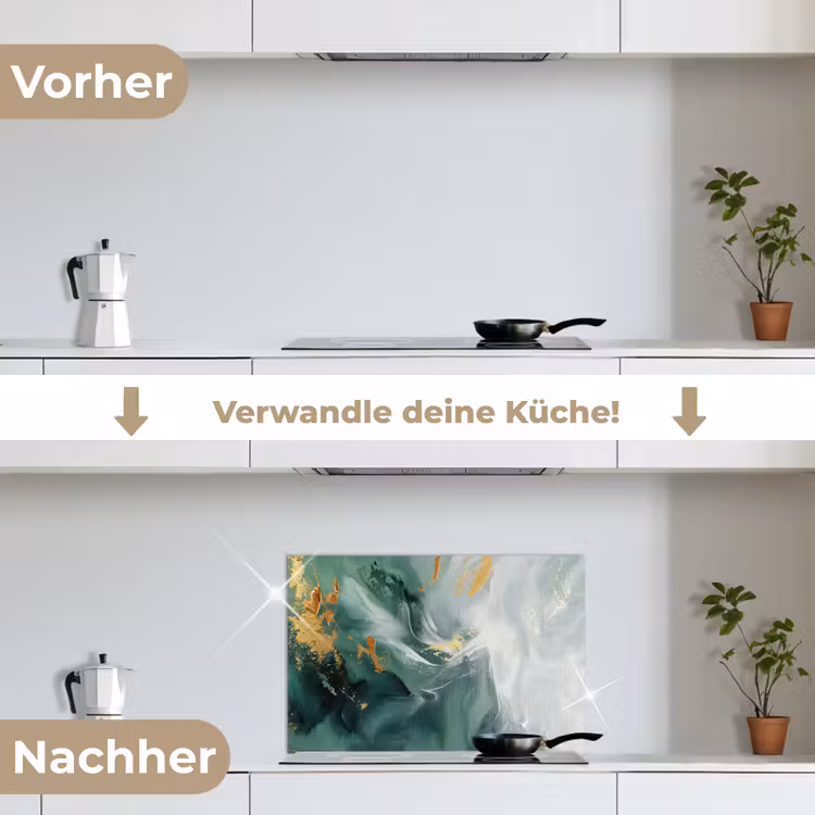 Groen - Modern - Marmer - Abstract keuken achterwand spatscherm klein -voor_na_DE