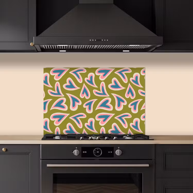 Groen - Retro - Hartjes - Patroon keuken achterwand spatscherm klein 900 -sfeer1