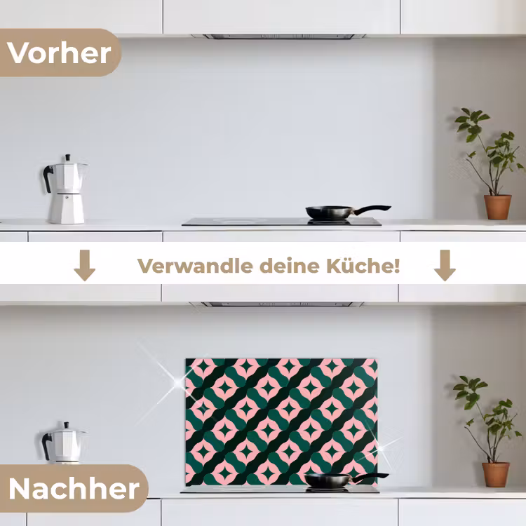 Groen - Roze - Retro - Sterren keuken achterwand spatscherm klein 900 -voor_na_DE