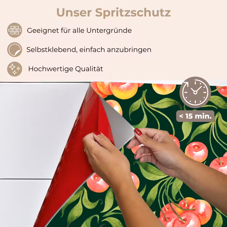Groen - Rood - Kersen - Bladeren keuken achterwand spatscherm klein 900 -spatscherm_DE