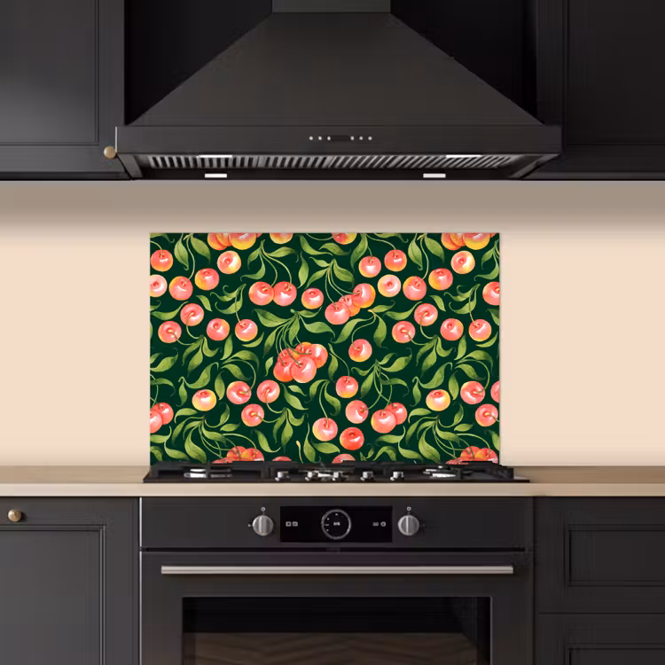 Groen - Rood - Kersen - Bladeren keuken achterwand spatscherm klein 900 -sfeer1