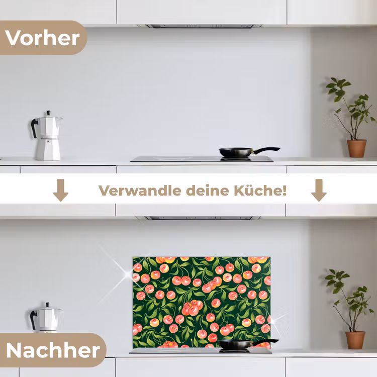 Groen - Rood - Kersen - Bladeren keuken achterwand spatscherm klein 900 -voor_na_DE