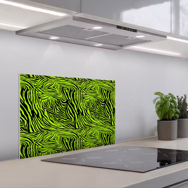 Groen - Zwart - Zebra keuken achterwand spatscherm klein 900 -3d_schuin