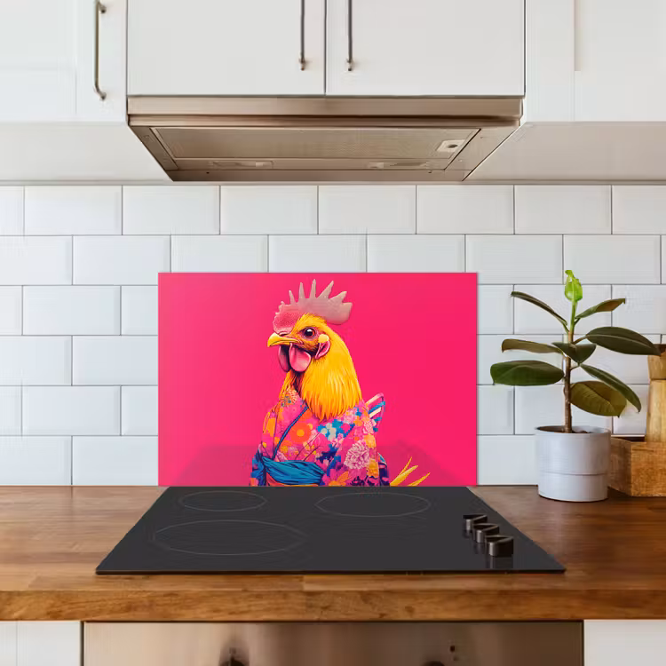 Haan - Kleurrijk - Kimono - Roze keuken achterwand spatscherm klein -sfeer2