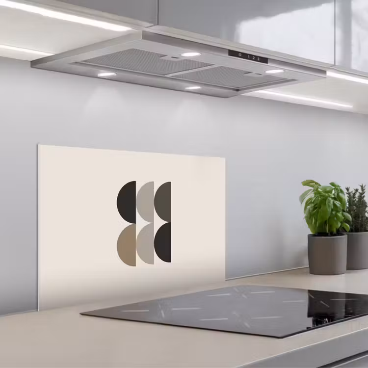 Halve cirkels - Aardetinten - Grafisch keuken achterwand spatscherm klein -3d_schuin