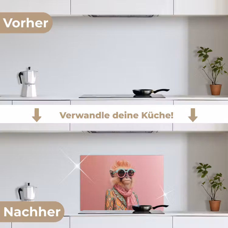 Sjaal - Aap - Zonnebril - Jasje keuken achterwand spatscherm klein -voor_na_DE