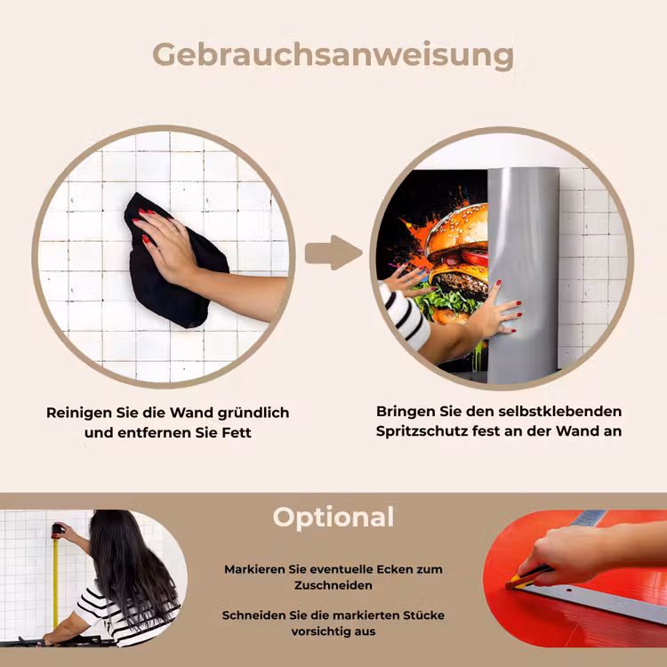 Hamburger - Graffiti - Verf - Kleurrijk - Eten - Abstract keuken achterwand spatscherm klein -gebruiksaanwijzing_DE