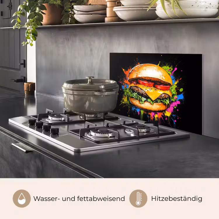 Hamburger - Graffiti - Verf - Kleurrijk - Eten - Abstract keuken achterwand spatscherm klein -usp_DE