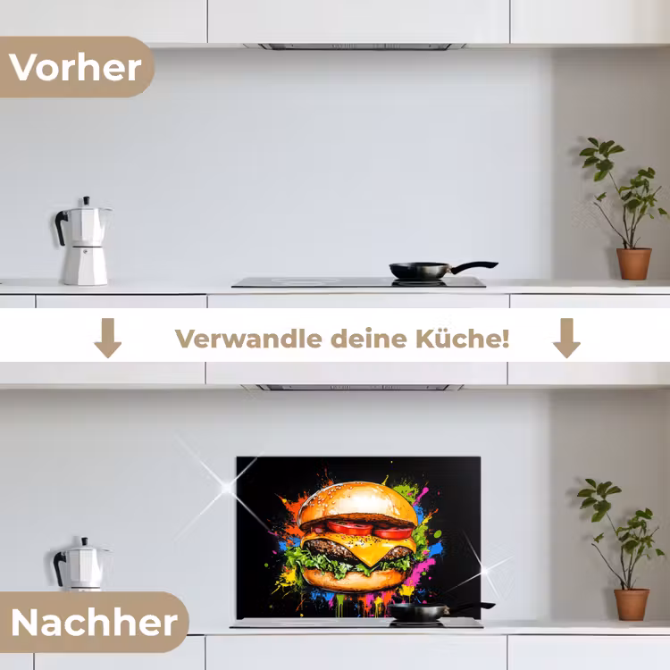 Hamburger - Graffiti - Verf - Kleurrijk - Eten - Abstract keuken achterwand spatscherm klein -voor_na_DE