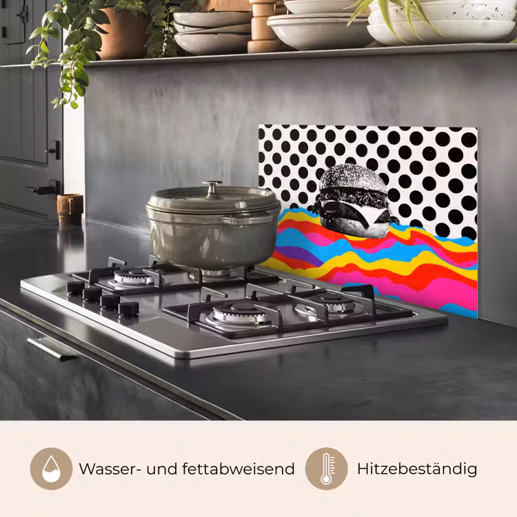 Hamburger - Stippen - Golven - Kleuren keuken achterwand spatscherm klein -usp_DE