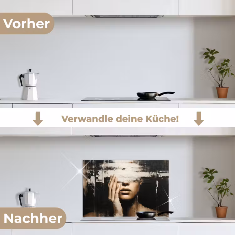 Hand - Gezicht - Strepen - Abstract keuken achterwand spatscherm klein -voor_na_DE