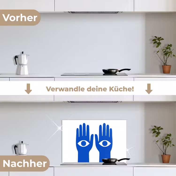 Handen - Twee - Ogen - Blauw keuken achterwand spatscherm klein -voor_na_DE