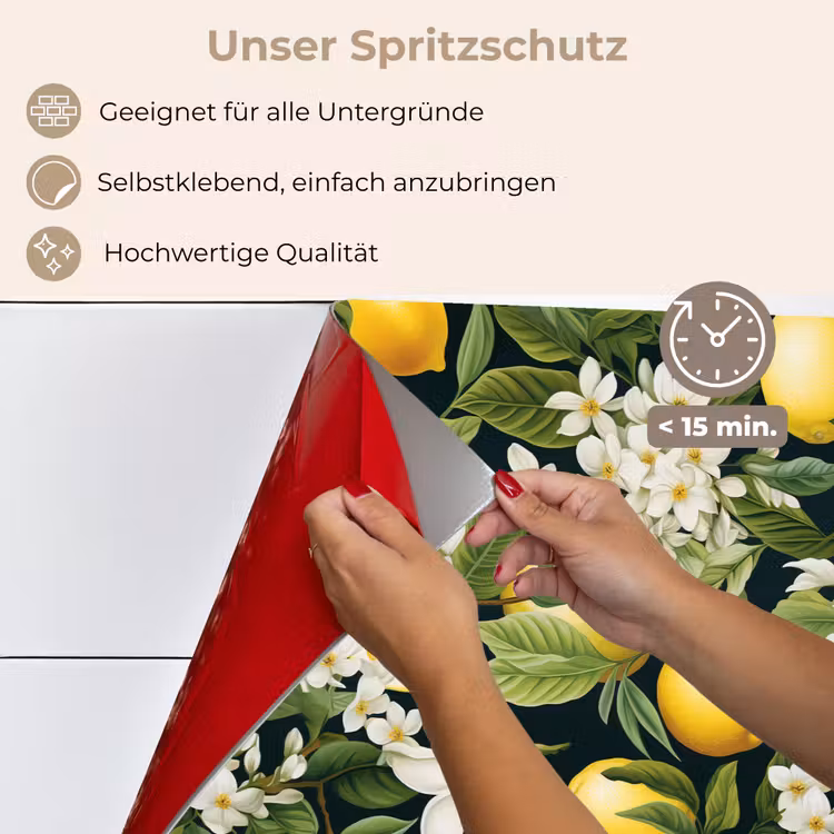 Hangende - Citroenen - Witte - Bloemetjes keuken achterwand spatscherm klein 900 -spatscherm_DE