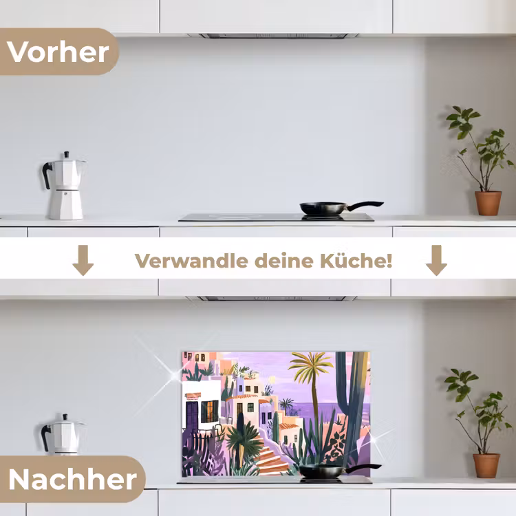 Huizen - Minimalistisch - Palmbomen - Kust keuken achterwand spatscherm klein -voor_na_DE
