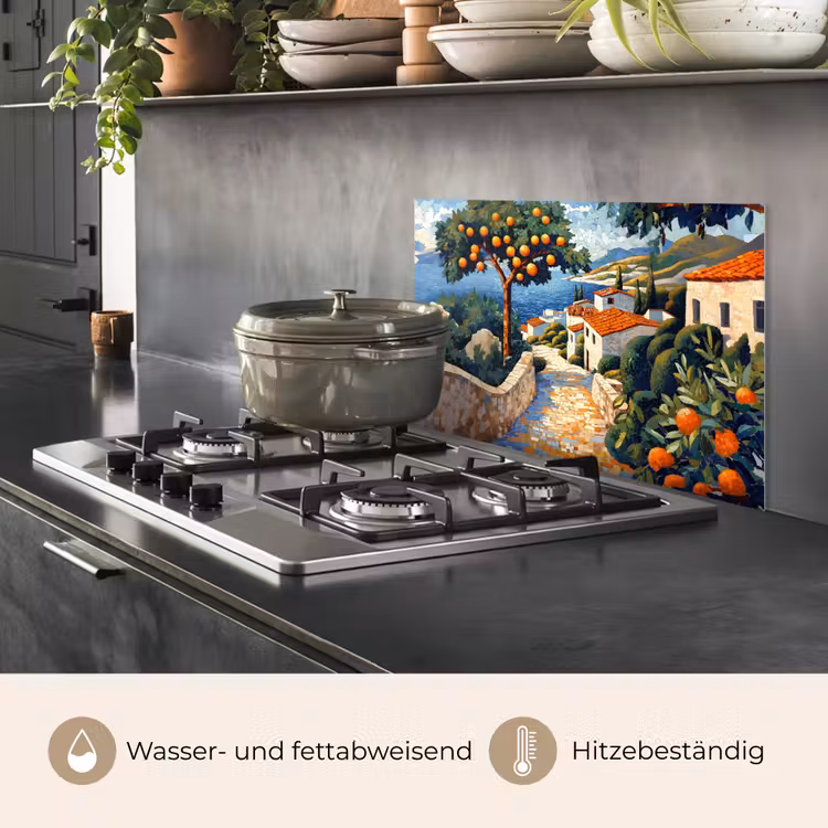 Huizen - Mozaïek - Sinaasappelbomen - Zee keuken achterwand spatscherm klein -usp_DE