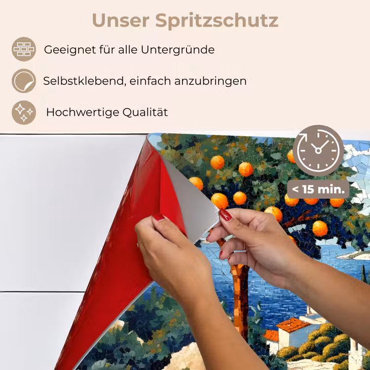 Huizen - Mozaïek - Sinaasappelbomen - Zee keuken achterwand spatscherm klein -spatscherm_DE