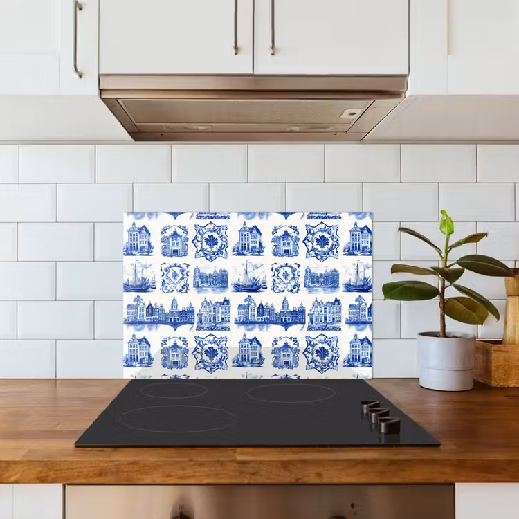 Huizen - Schepen - Blauw keuken achterwand spatscherm klein 900 -sfeer2