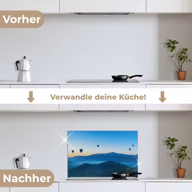 Luchtballonnen - Bergen - Zonsopgang - Landschap keuken achterwand spatscherm klein -voor_na_DE