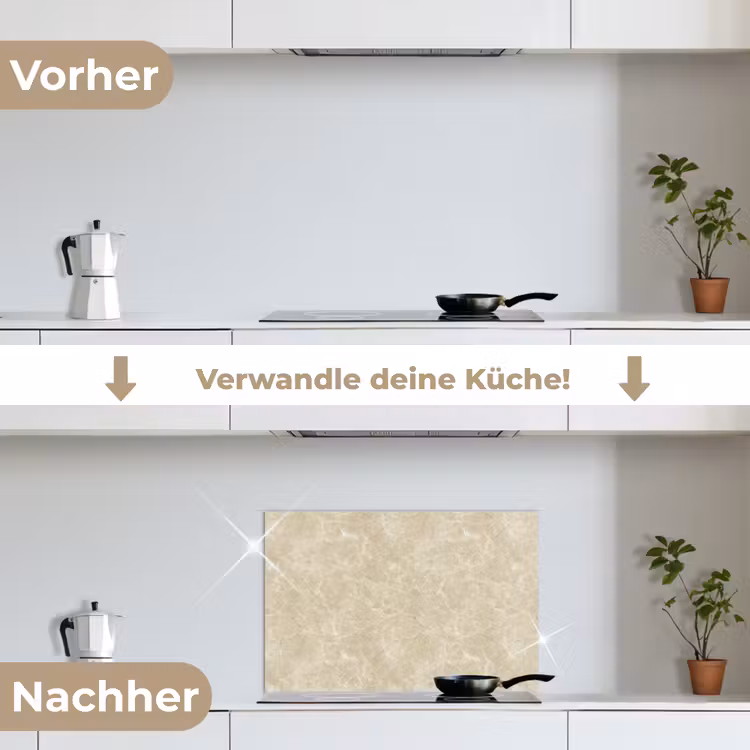 Lichtbeige - Marmer - Diffusie adering keuken achterwand spatscherm klein 900 -voor_na_DE